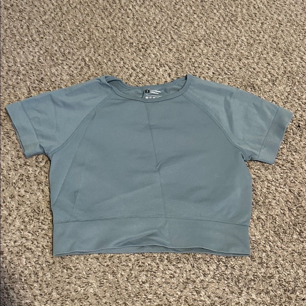 Blue/Green Short Sleeve Active Crop Top